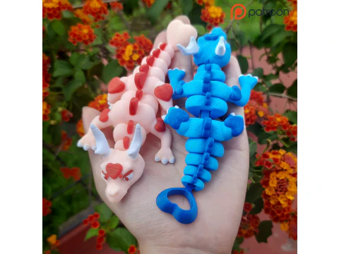 Flexi Dragon of hearts - Valentines Day - 3MF- STL 3D Print Model