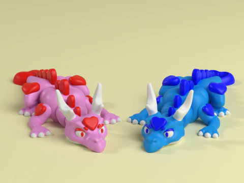 Flexi Dragon of hearts - Valentines Day - 3MF- STL 3D Print Model
