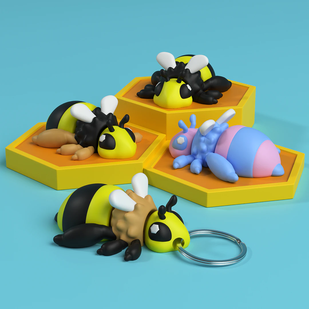 Mini Flexi Bee keychain- 3MF - No support 3D Print Model .c4d .max .obj .3ds .fbx .stl .blend