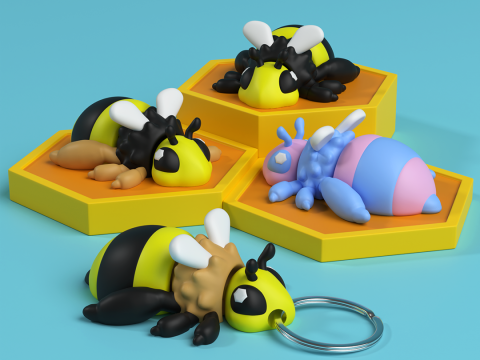 Mini Flexi Bee keychain- 3MF - No support 3D-Druckmodell