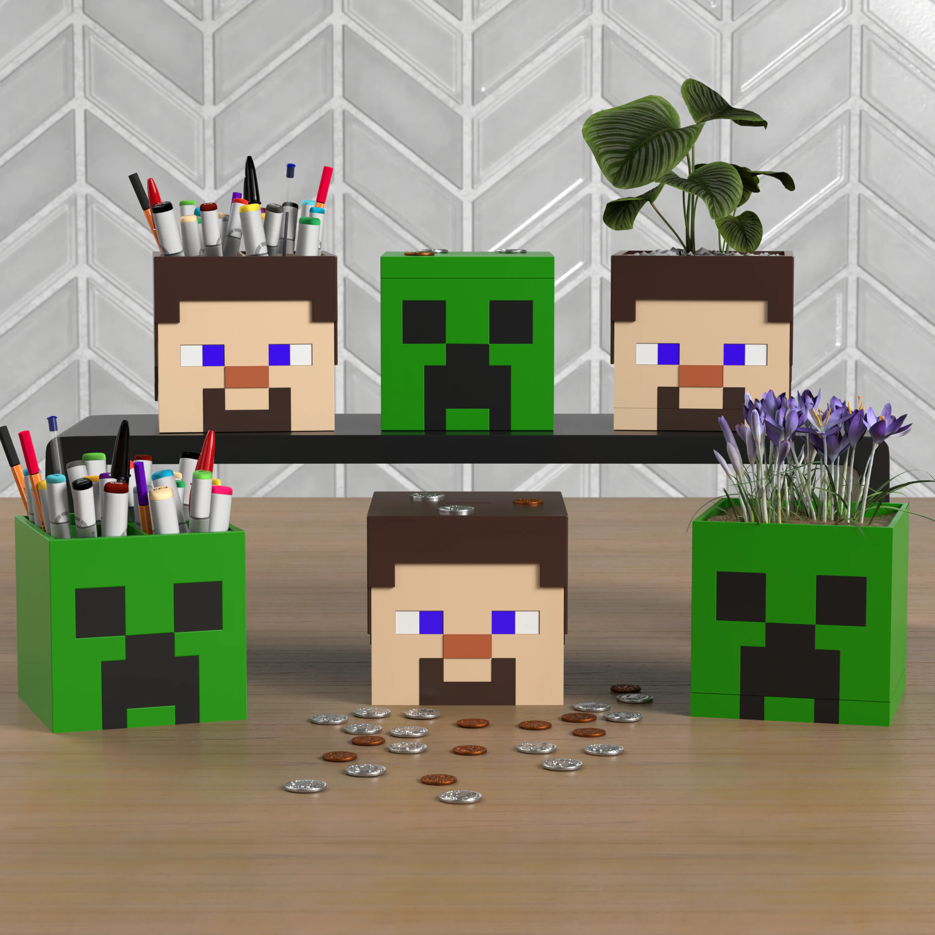 Minecraft Home Decor Heads - Collection 3D Print Model .c4d .max .obj .3ds .fbx .stl .blend 