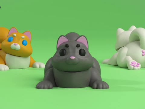 Mini Flexi Cat - 3MF - No Support 3D Print Model