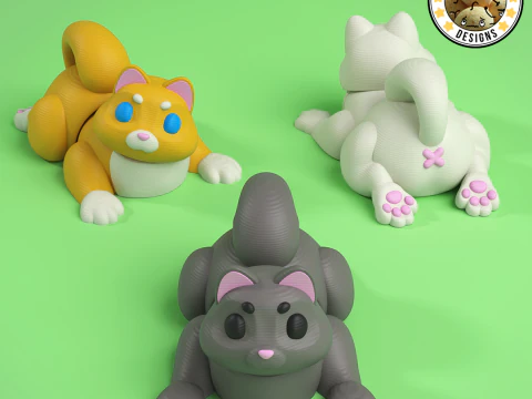 Mini Flexi Cat - 3MF - No Support 3D Print Model