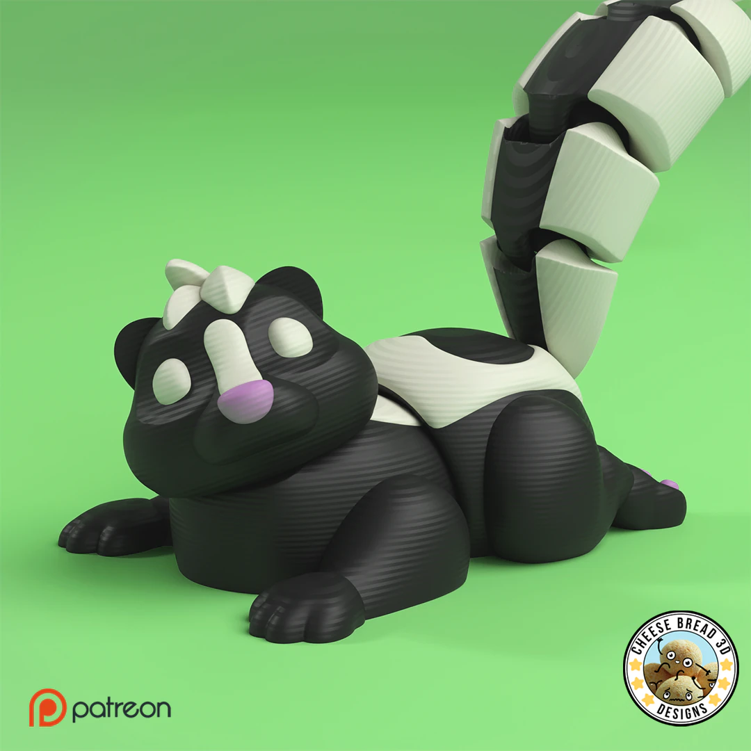 Mini Flexi Striped Skunk - 3MF - No Support 3D Print Model .c4d .max .obj .3ds .fbx .stl .blend 