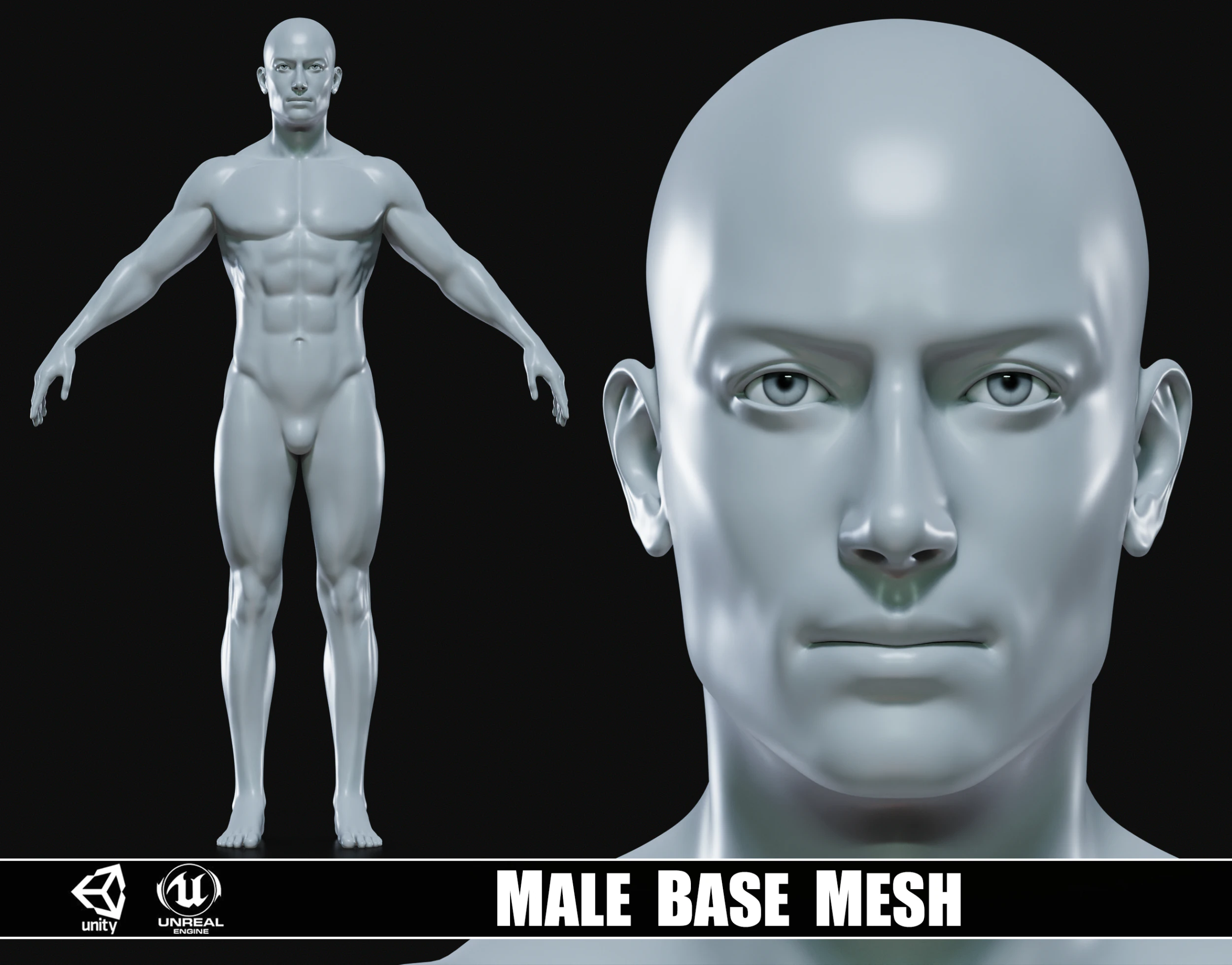 Realistic Athletic Man Body Base Mesh 3D Model .c4d .max .obj .3ds .fbx .stl .blend