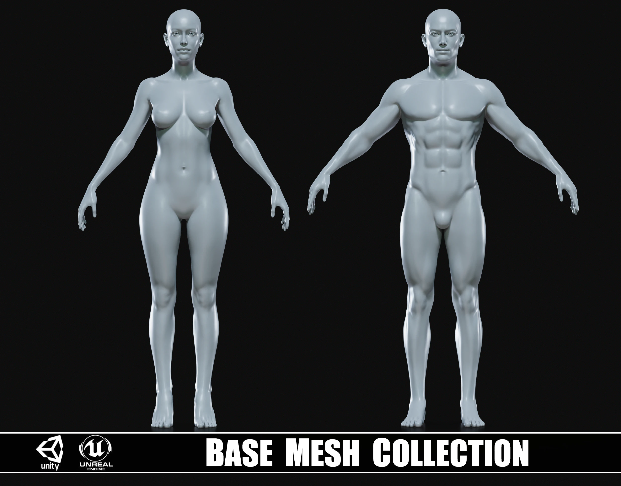 Realistic Athletic Human Body Base Mesh 3D Model .c4d .max .obj .3ds .fbx .stl .blend 