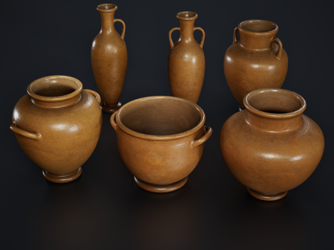 Set of 6 Clay Pots Modèle 3D