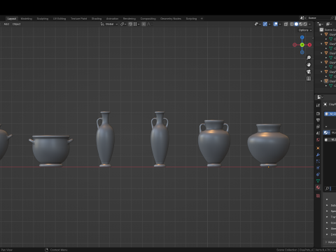 Set of 6 Clay Pots Modèle 3D