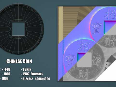 Old Chinese Coin Modelo 3D