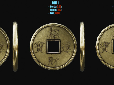 Old Chinese Coin Modelo 3D