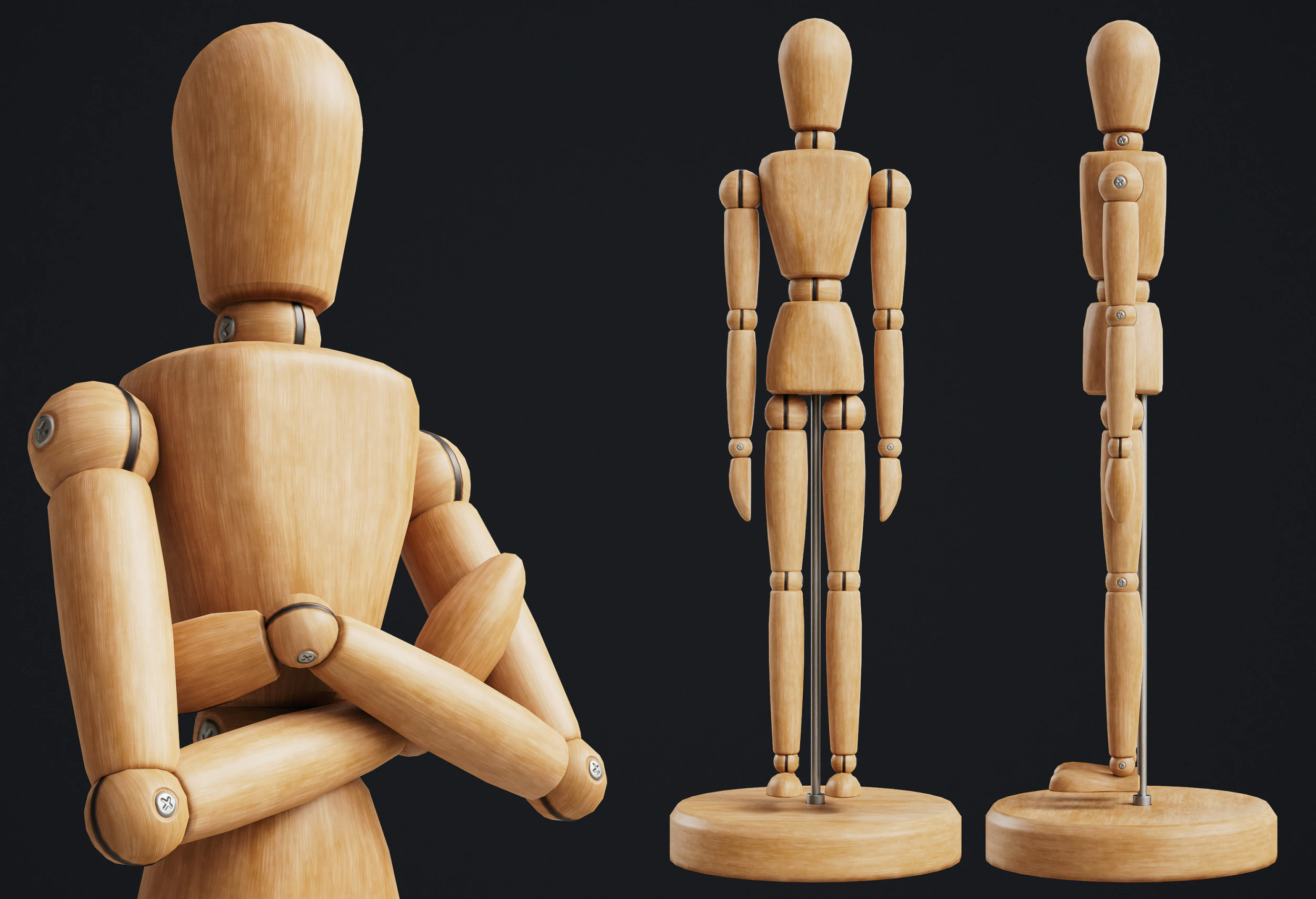 Drawing Mannequin Wooden Poseable Figure 3D Model .c4d .max .obj .3ds .fbx .stl .blend 
