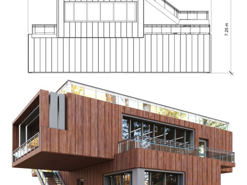 Modern Building 017 House 3D Model