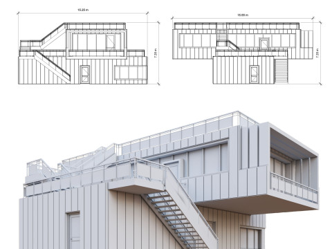 Modern Building 017 House 3D Model