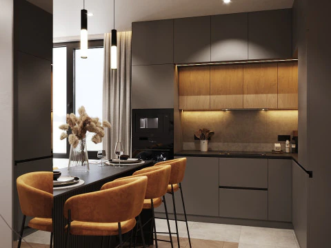 Kitchen - living room interior design 3d 3D Model