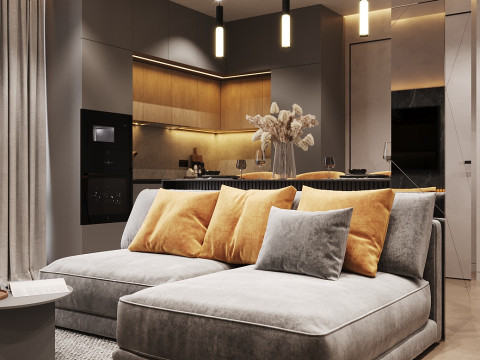 Kitchen - living room interior design 3d 3D Model