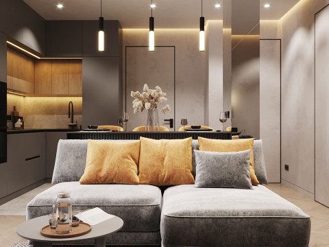Kitchen - living room interior design 3d 3D Model