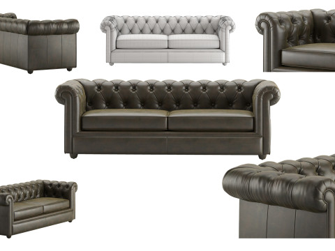 Pot Chesterfield Leather Sofa 3D-Modell