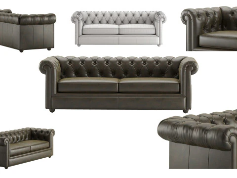 Pot Chesterfield Leather Sofa 3D Model