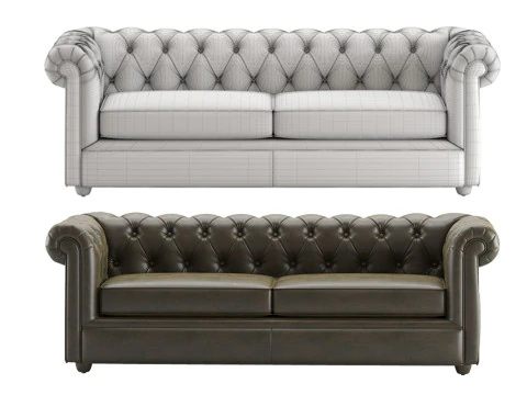 Pot Chesterfield Leather Sofa 3D Model