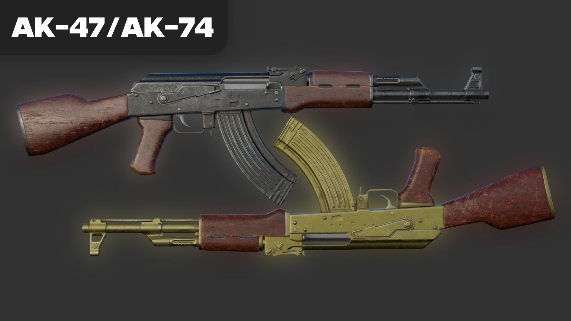 AK-47-AK-74 GoldenDefault Game Ready 3D Model .c4d .max .obj .3ds .fbx .stl .blend 