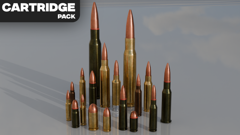 Cartridge Ammo Pack 18 Calibers Game Ready Modelo 3D .c4d .max .obj .3ds .fbx .stl .blend