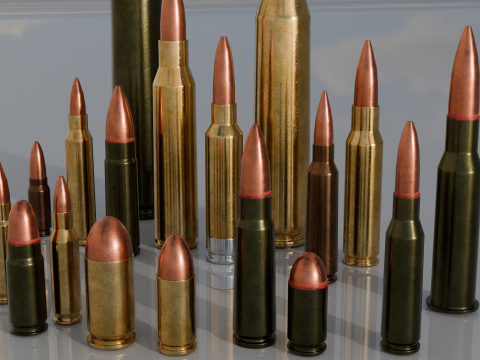 Cartridge Ammo Pack 18 Calibers Game Ready Modelo 3D