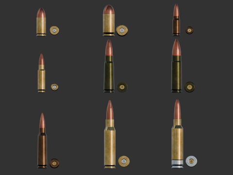 Cartridge Ammo Pack 18 Calibers Game Ready Modelo 3D