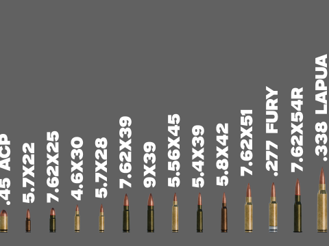 Cartridge Ammo Pack 18 Calibers Game Ready Modelo 3D