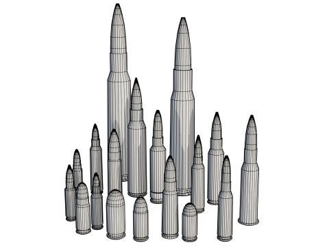 Cartridge Ammo Pack 18 Calibers Game Ready Modelo 3D