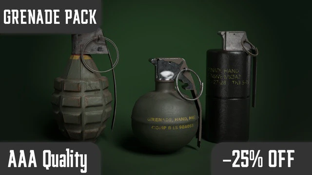 Grenade Pack Game Ready 3D Model .c4d .max .obj .3ds .fbx .stl .blend 