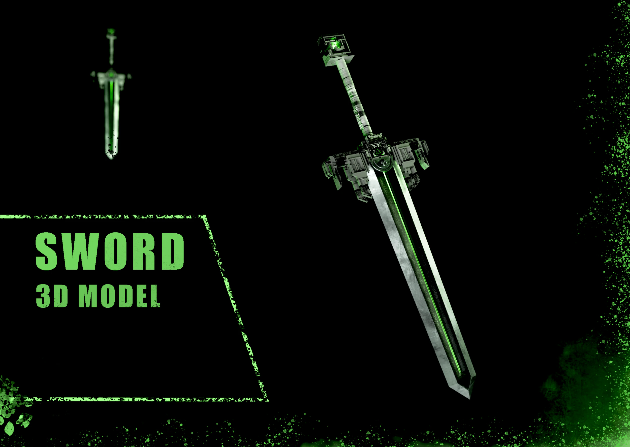 Schweres Sci-Fi-Schwert 3D Modell .c4d .max .obj .3ds .fbx .stl .blend 