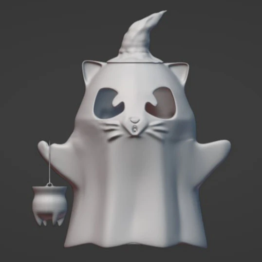 Ghost cat in hat stl file 3D Print Model .c4d .max .obj .3ds .fbx .stl .blend