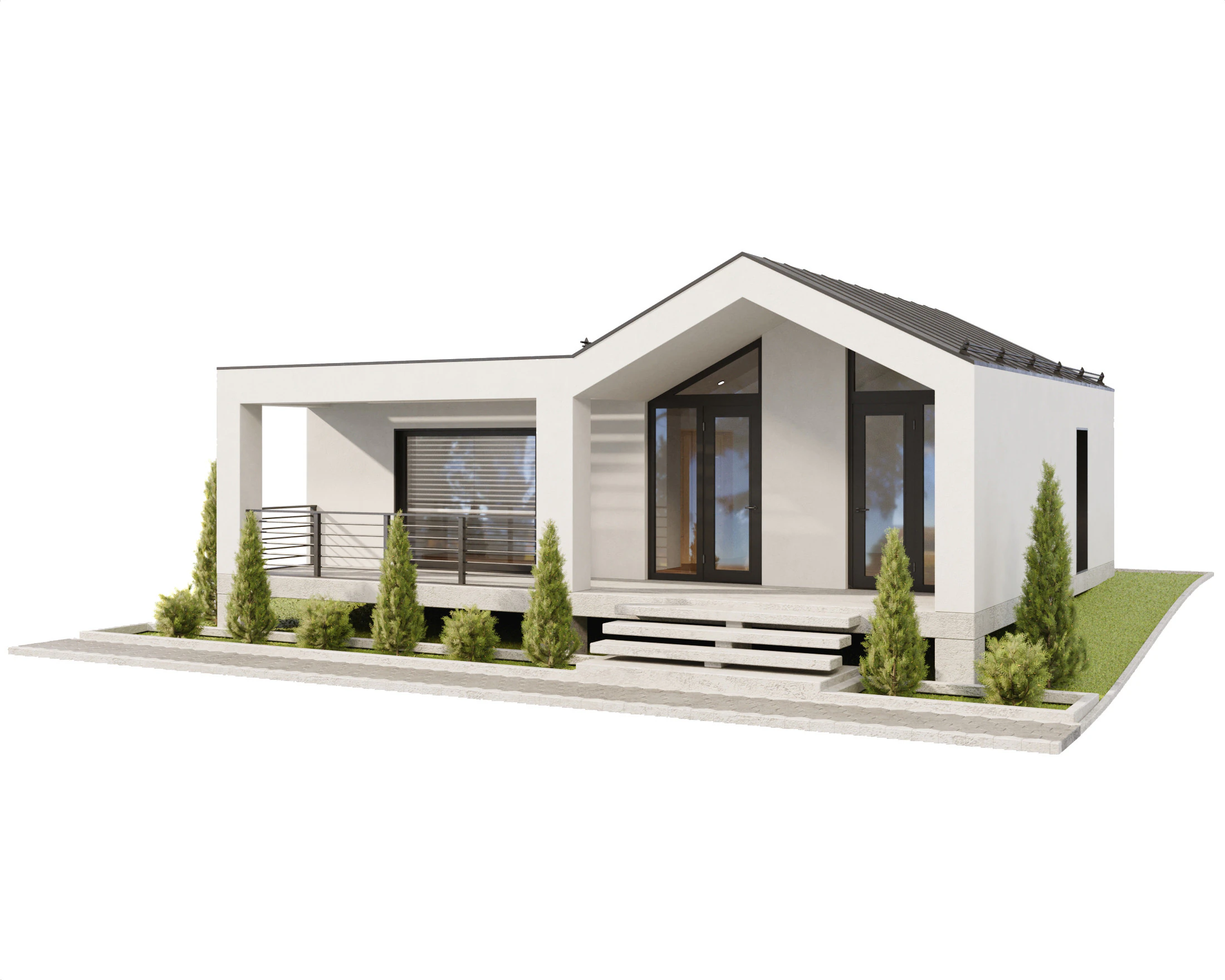 Modern single-story house 5 3D Model .c4d .max .obj .3ds .fbx .stl .blend 