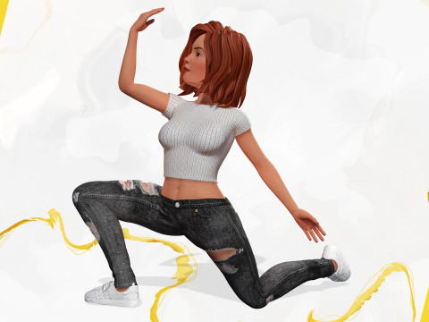Cartoon Rigged lovely Girl semi-realism 3D Low-poly 3Dモデル