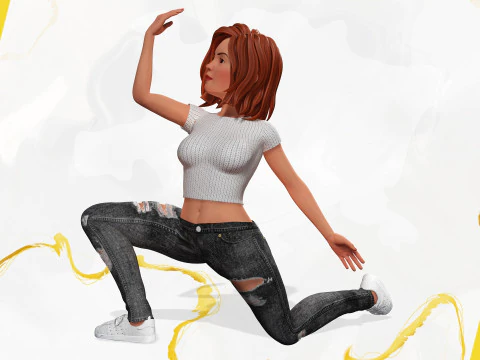 Cartoon Rigged adorabile ragazza semi-realismo 3D Low-poly Modello 3D