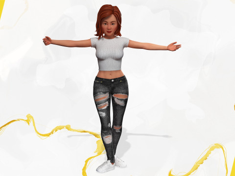 Cartoon Rigged lovely Girl semi-realism 3D Low-poly 3Dモデル