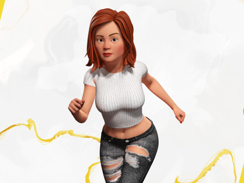Cartoon Rigged lovely Girl semi-realism 3D Low-poly 3Dモデル