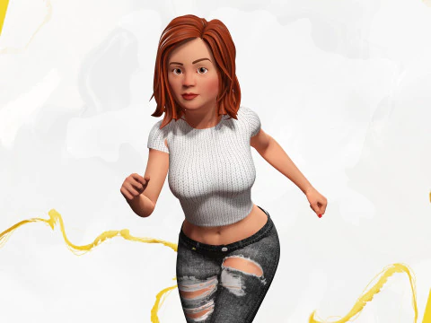 Cartoon Rigged adorabile ragazza semi-realismo 3D Low-poly Modello 3D