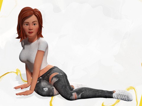 Cartoon Rigged lovely Girl semi-realism 3D Low-poly 3Dモデル