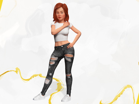 Cartoon Rigged lovely Girl semi-realism 3D Low-poly 3Dモデル