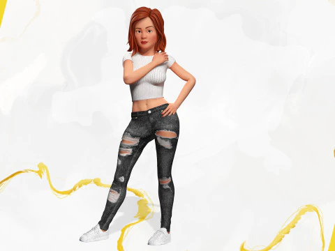 Cartoon Rigged adorabile ragazza semi-realismo 3D Low-poly Modello 3D