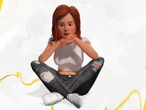 Cartoon Rigged lovely Girl semi-realism 3D Low-poly 3Dモデル