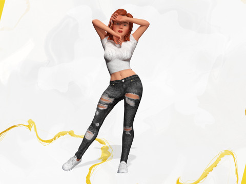 Cartoon Rigged lovely Girl semi-realism 3D Low-poly 3Dモデル