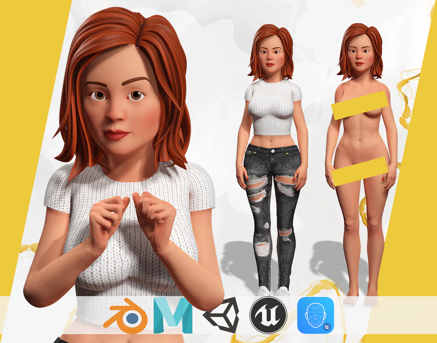 Cartoon Rigged adorabile ragazza semi-realismo 3D Low-poly Modello 3D .c4d .max .obj .3ds .fbx .stl .blend 