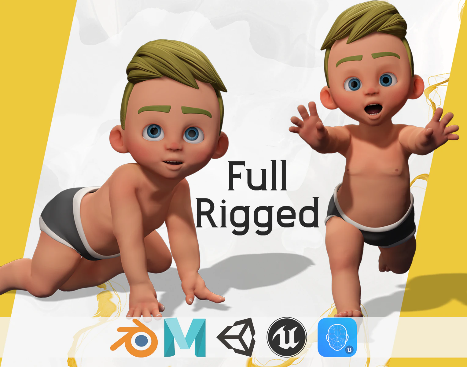 Rigged Boy Little Kid Stylized Anatomy 3D Model .c4d .max .obj .3ds .fbx .stl .blend 