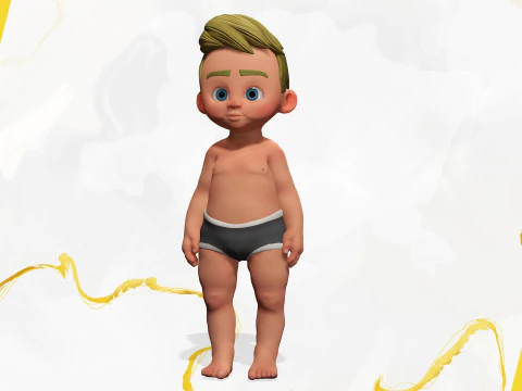Rigged Boy Little Kid Stylized Anatomy 3D Model