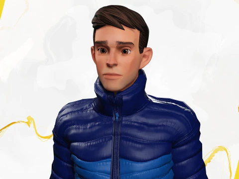 Cartoon in winter clothes gesturing stylized character 3D Model