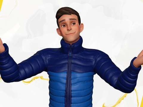 Cartoon in winter clothes gesturing stylized character Modèle 3D