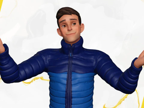Cartoon in winter clothes gesturing stylized character 3D Model