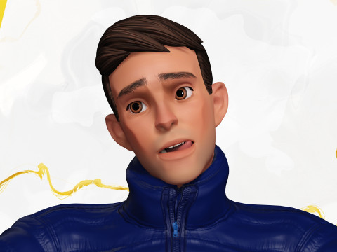 Cartoon in winter clothes gesturing stylized character Modèle 3D